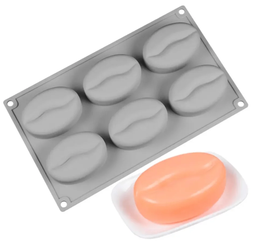 6 Cavity 3D Coffee Bean Shape Silicone Soap Mold 0142