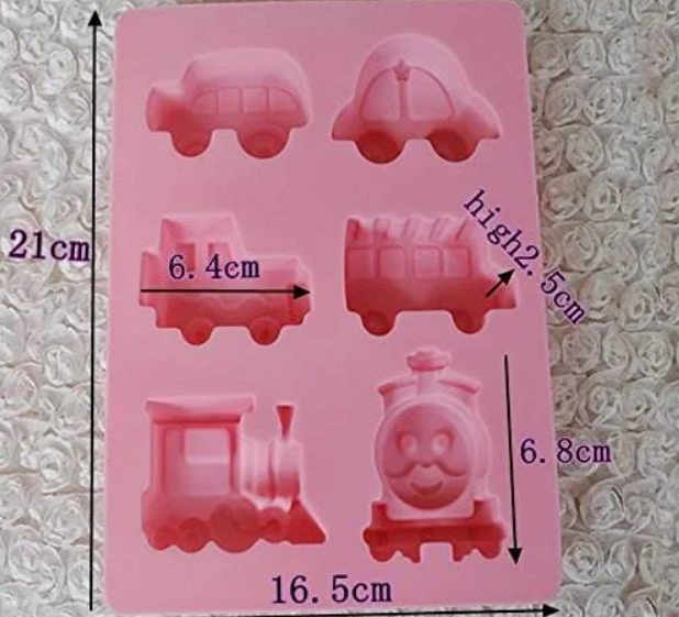 6 Cavity Car Jeep Bus Thomos Train Shapes Soap Making Silicone Mould 0148