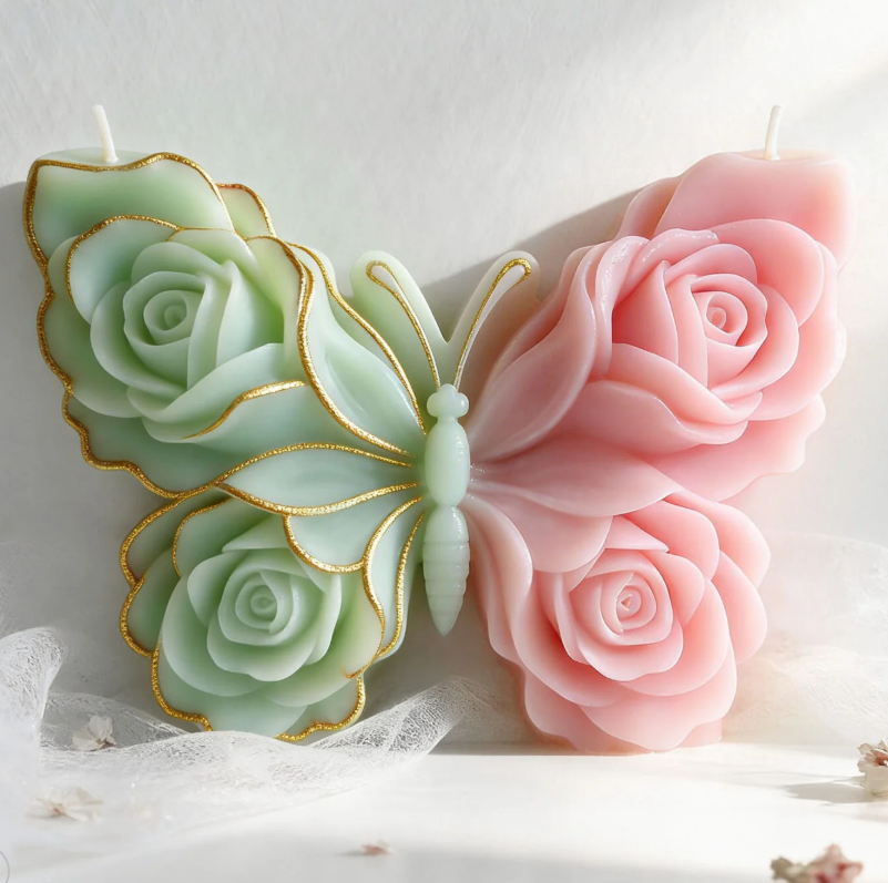 Rose Flower Butterfly Scented Candle Mold DIY Handmade Soap Butterfly Scented Plaster Mold 0154