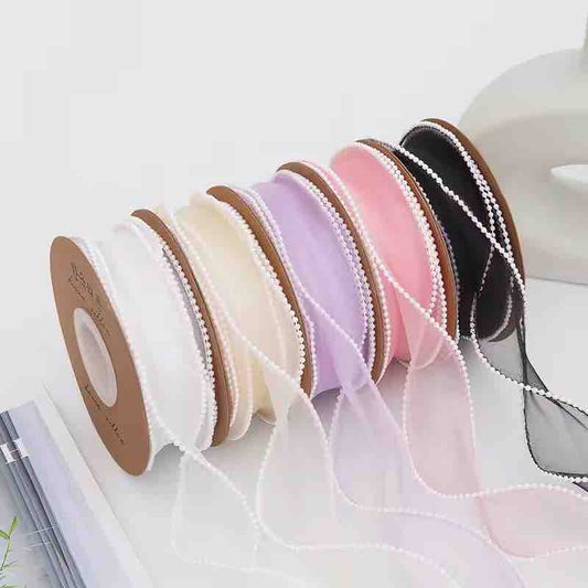4 cm Multi Color Beads Organza Ribbon(3.5 Meter Length)