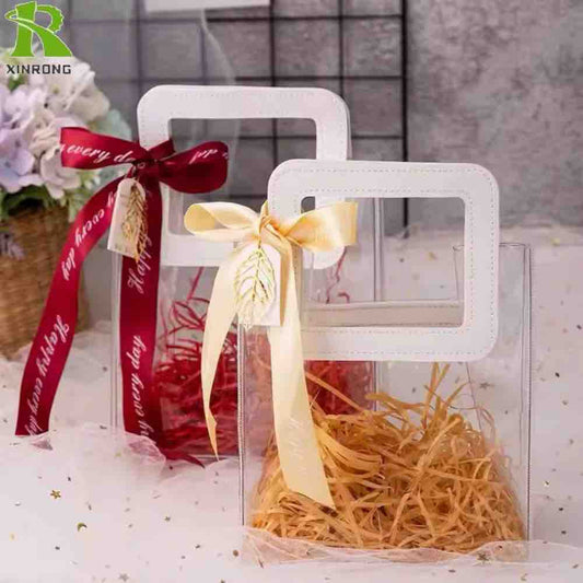 Small Size Leather Handle Soft PVC Gift Bag