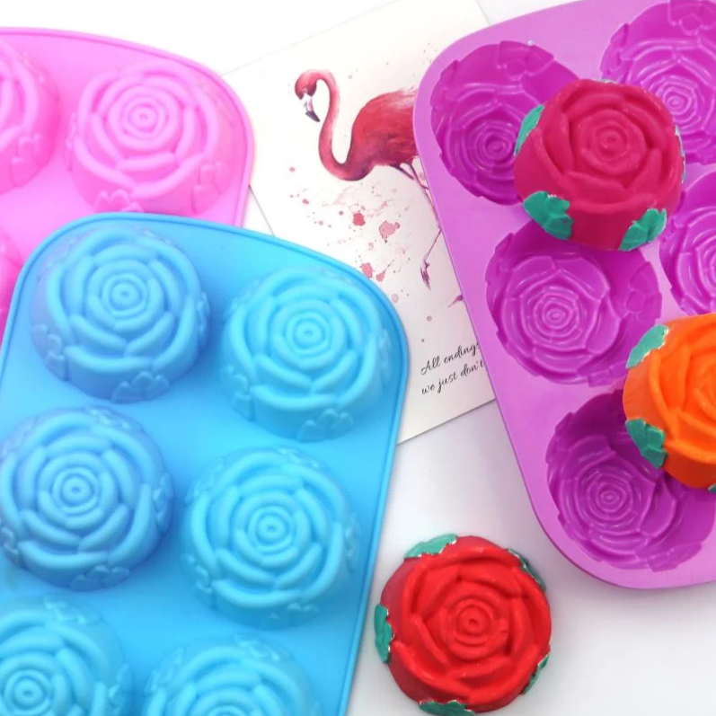 6 Cavity New Rose Flower Shape Silicone cake soap mold 0145