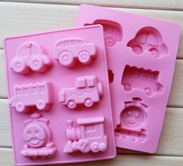 6 Cavity Car Jeep Bus Thomos Train Shapes Soap Making Silicone Mould 0148