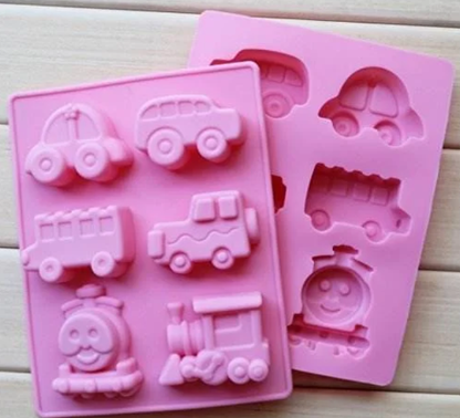 6 Cavity Car Jeep Bus Thomos Train Shapes Soap Making Silicone Mould 0148
