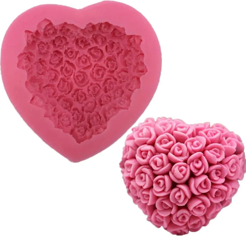 3D Rose Flower Silicone Candle Molds Valentine Heart Shaped 0033