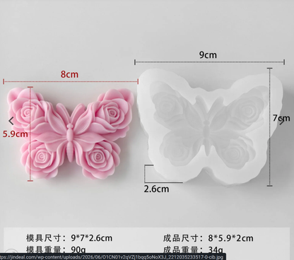 Rose Flower Butterfly Scented Candle Mold DIY Handmade Soap Butterfly Scented Plaster Mold 0154