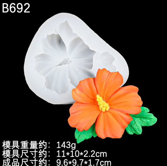 Hibiscus Flower With Leaf Silicon Mold For Resin,Candle,Soap and Fondant Crafts 0155