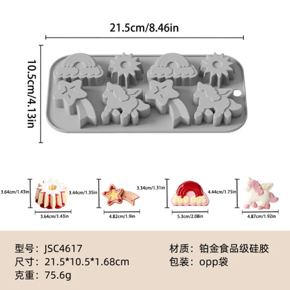 8 Cavity Rainbow Meteor Unicorn Sun Shape Silicone Mold 0158