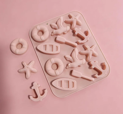 12 Cavity Nautical Themes Such as Seagulls, Ships, and Starfish, Silicon Mold 0159